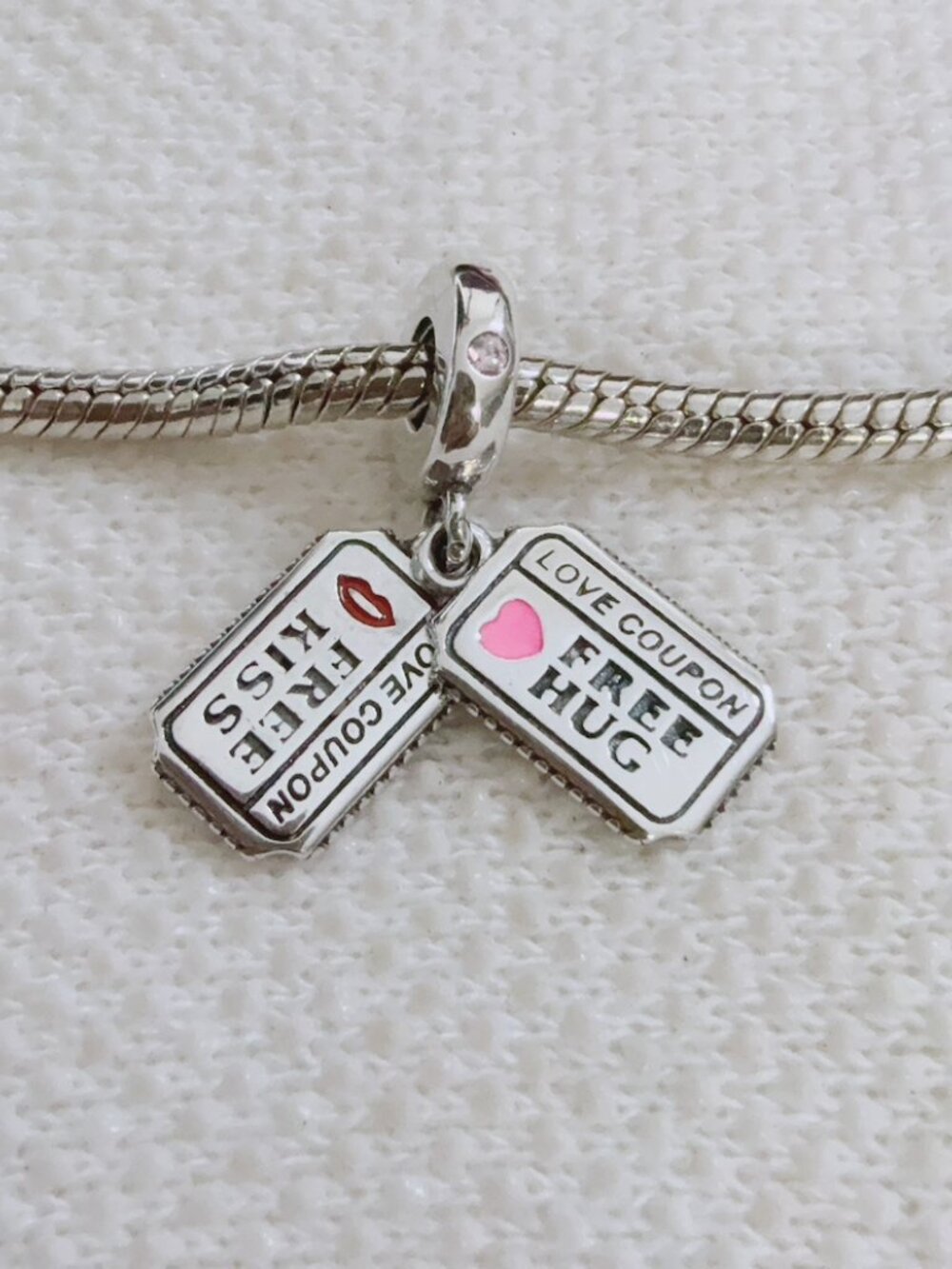 Love Coupon Free Hugs and Kiss Dangle Charm For Pandora Bracelet Necklace